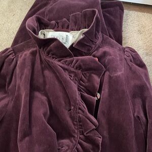 Women’s MHI Vintage Corduory Ruffled Plum Wine Coat